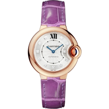 Ballon Bleu de Cartier Watch, 33mm, Self-Winding Mechanical Movement, Rose Gold, Purple Alligator-skin